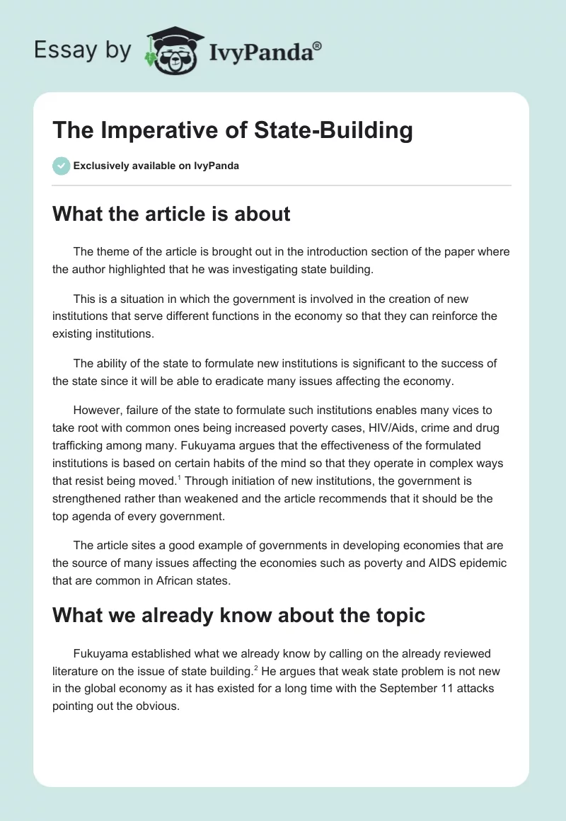 The Imperative of State-Building. Page 1