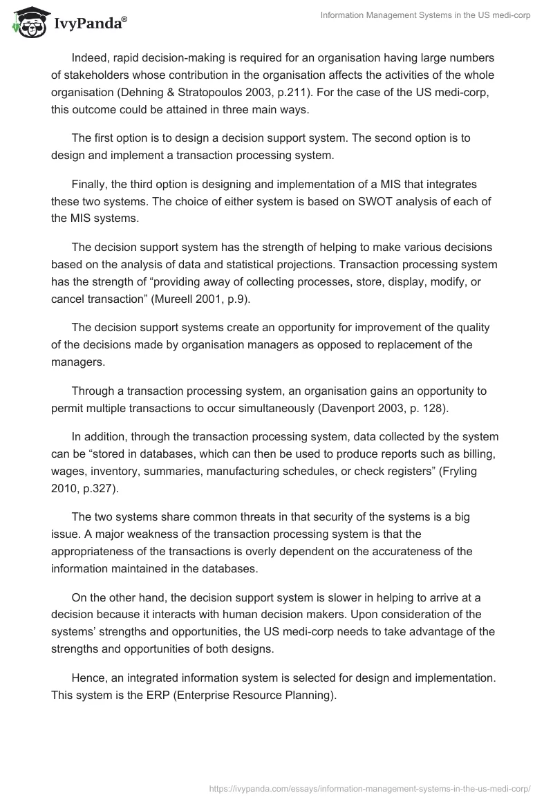 Information Management Systems in the US medi-corp. Page 5