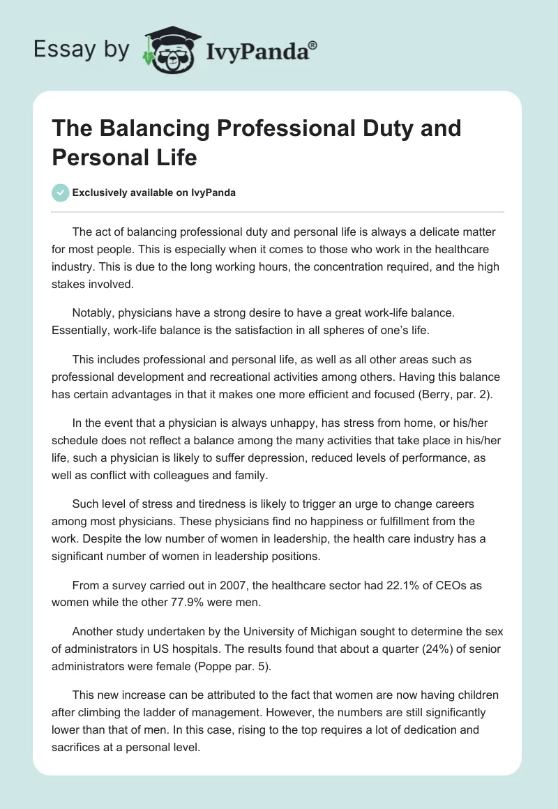 The Balancing Professional Duty and Personal Life. Page 1