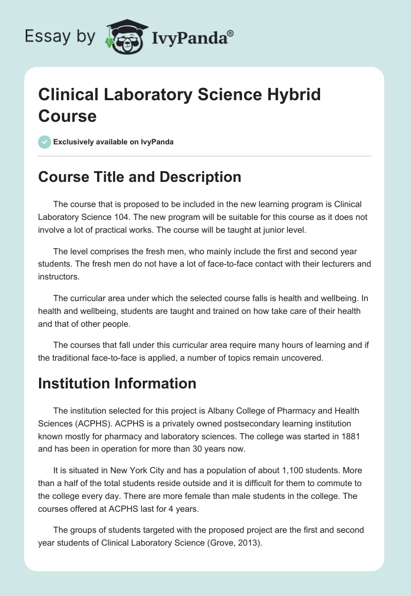 Clinical Laboratory Science Hybrid Course. Page 1