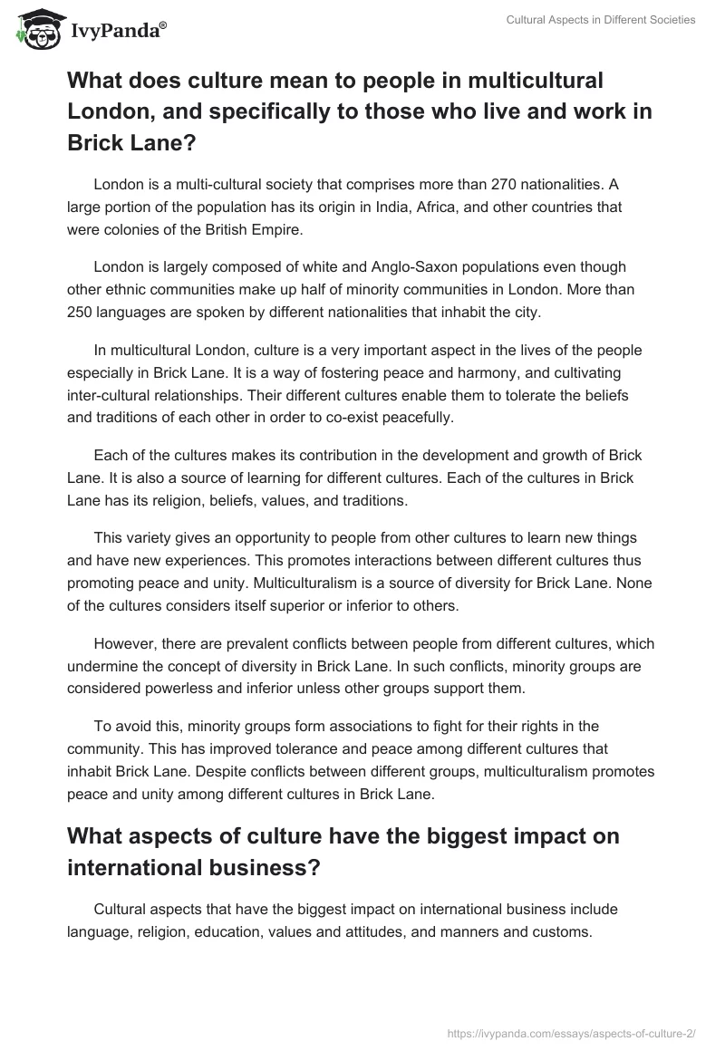 Cultural Aspects in Different Societies. Page 2