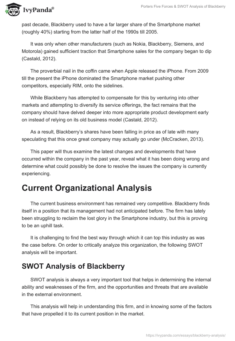 Porters Five Forces & SWOT Analysis of Blackberry. Page 2
