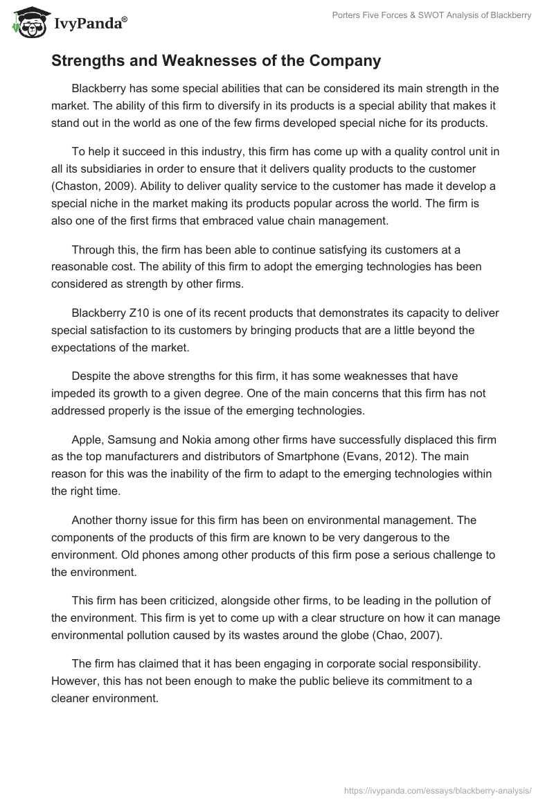 Porters Five Forces & SWOT Analysis of Blackberry. Page 3