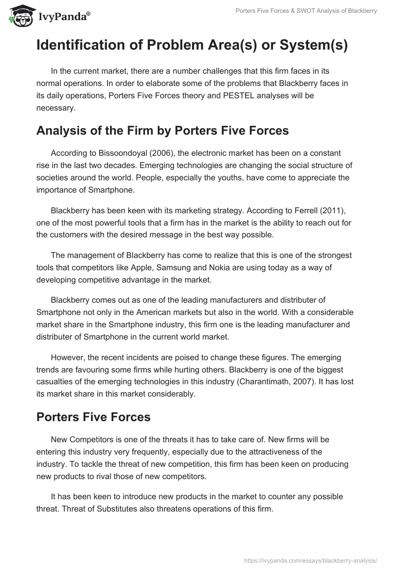 Porters Five Forces & SWOT Analysis of Blackberry. Page 5