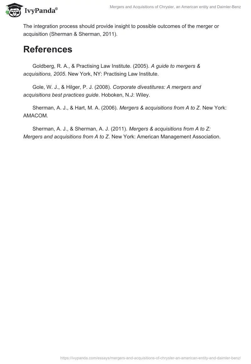 Mergers and Acquisitions of Chrysler, an American Entity and Daimler-Benz. Page 3