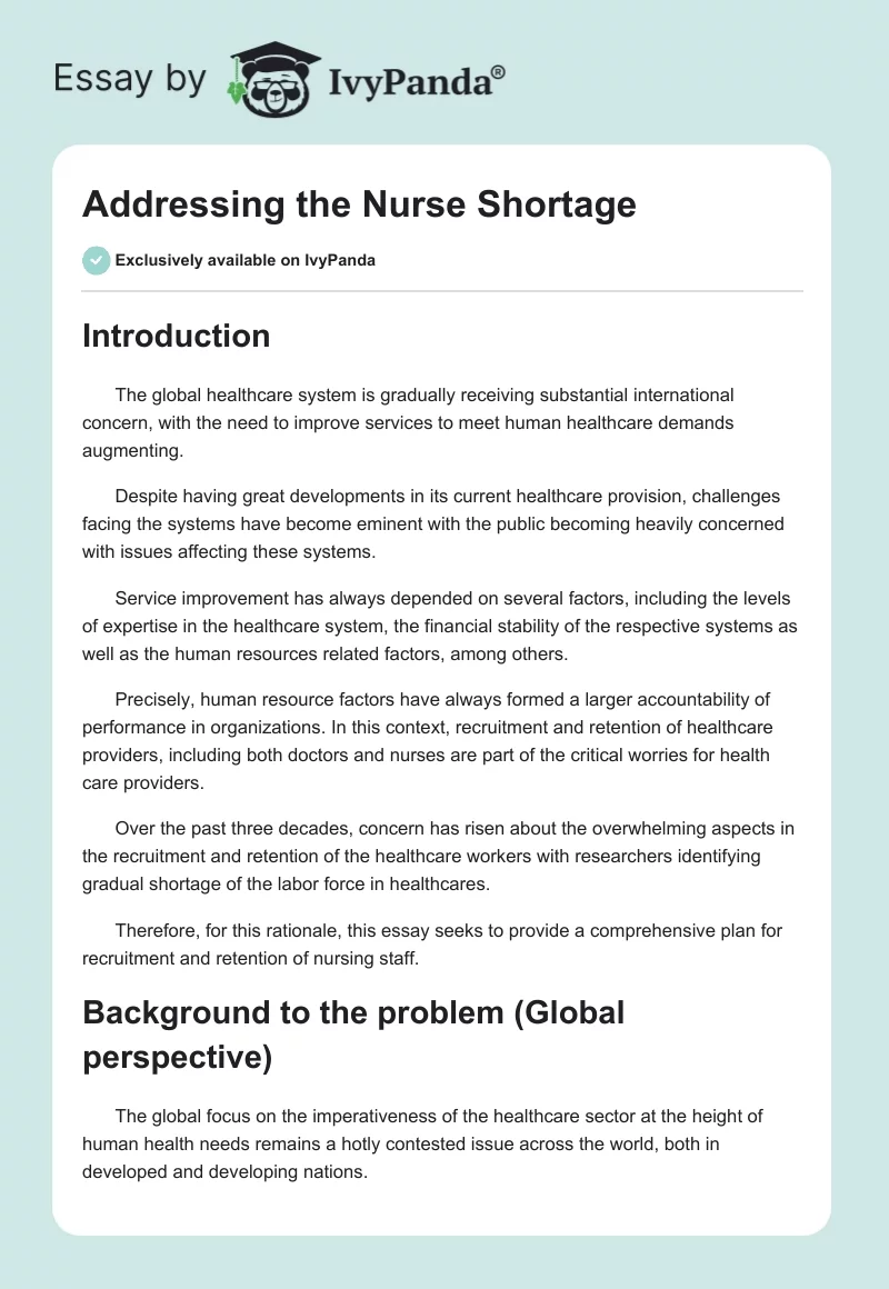 Addressing the Nurse Shortage. Page 1