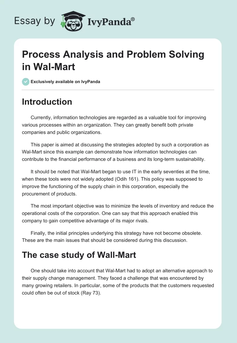 Process Analysis and Problem Solving in Wal-Mart. Page 1
