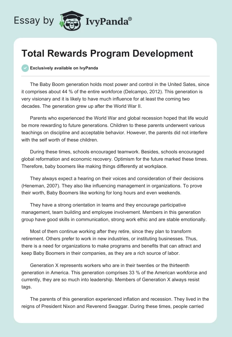 Total Rewards Program Development. Page 1