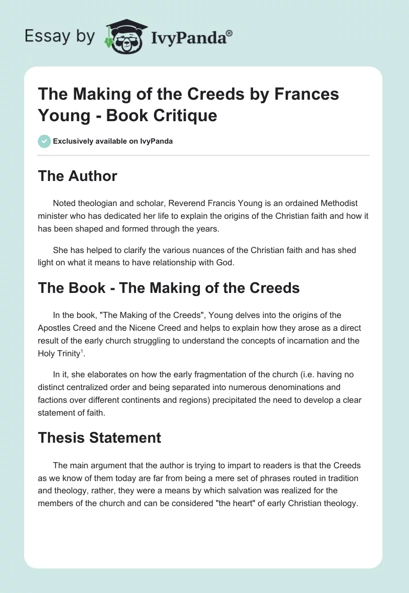 The Making of the Creeds by Frances Young - Book Critique. Page 1