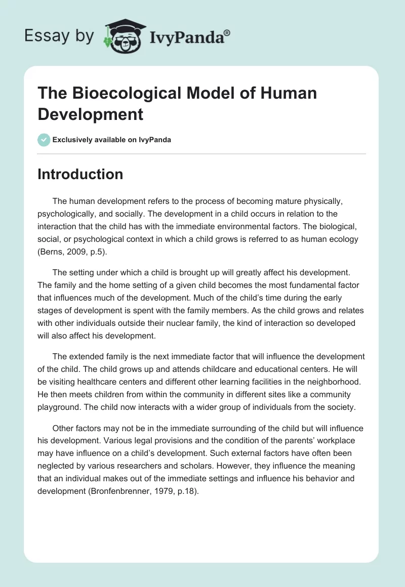 The Bioecological Model of Human Development. Page 1