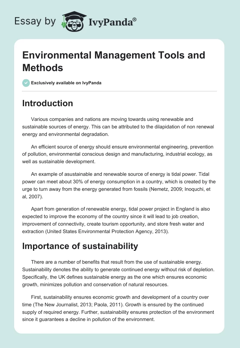 Environmental Management Tools and Methods. Page 1