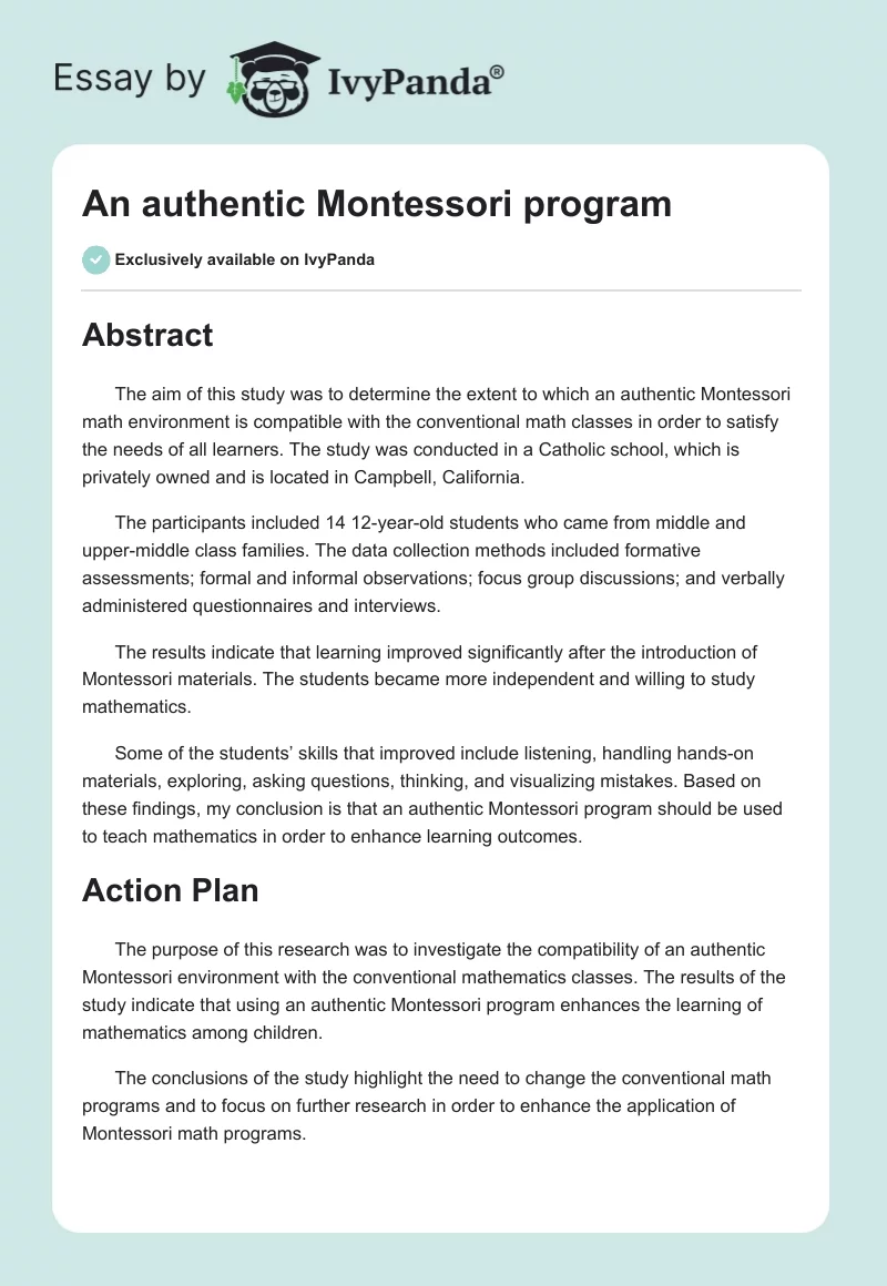 An authentic Montessori program. Page 1