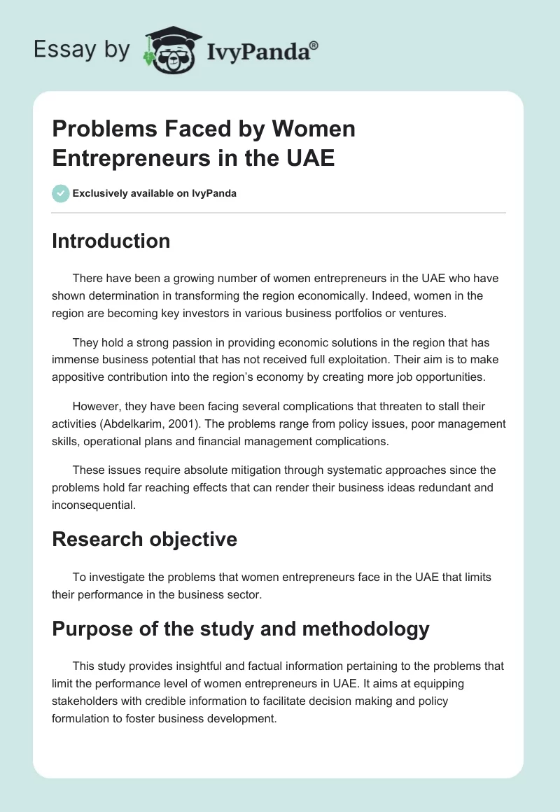 Problems Faced by Women Entrepreneurs in the UAE. Page 1