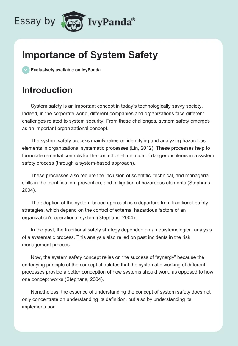 Importance of System Safety. Page 1