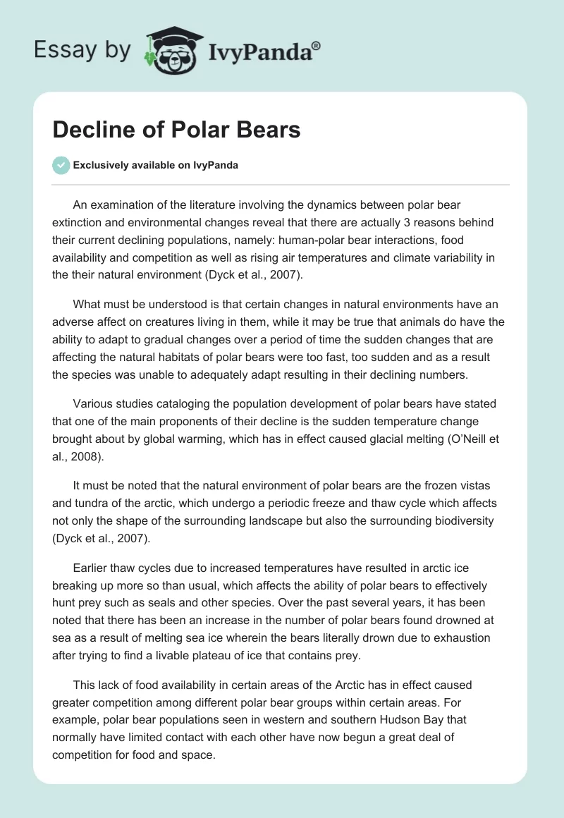 Decline of Polar Bears. Page 1