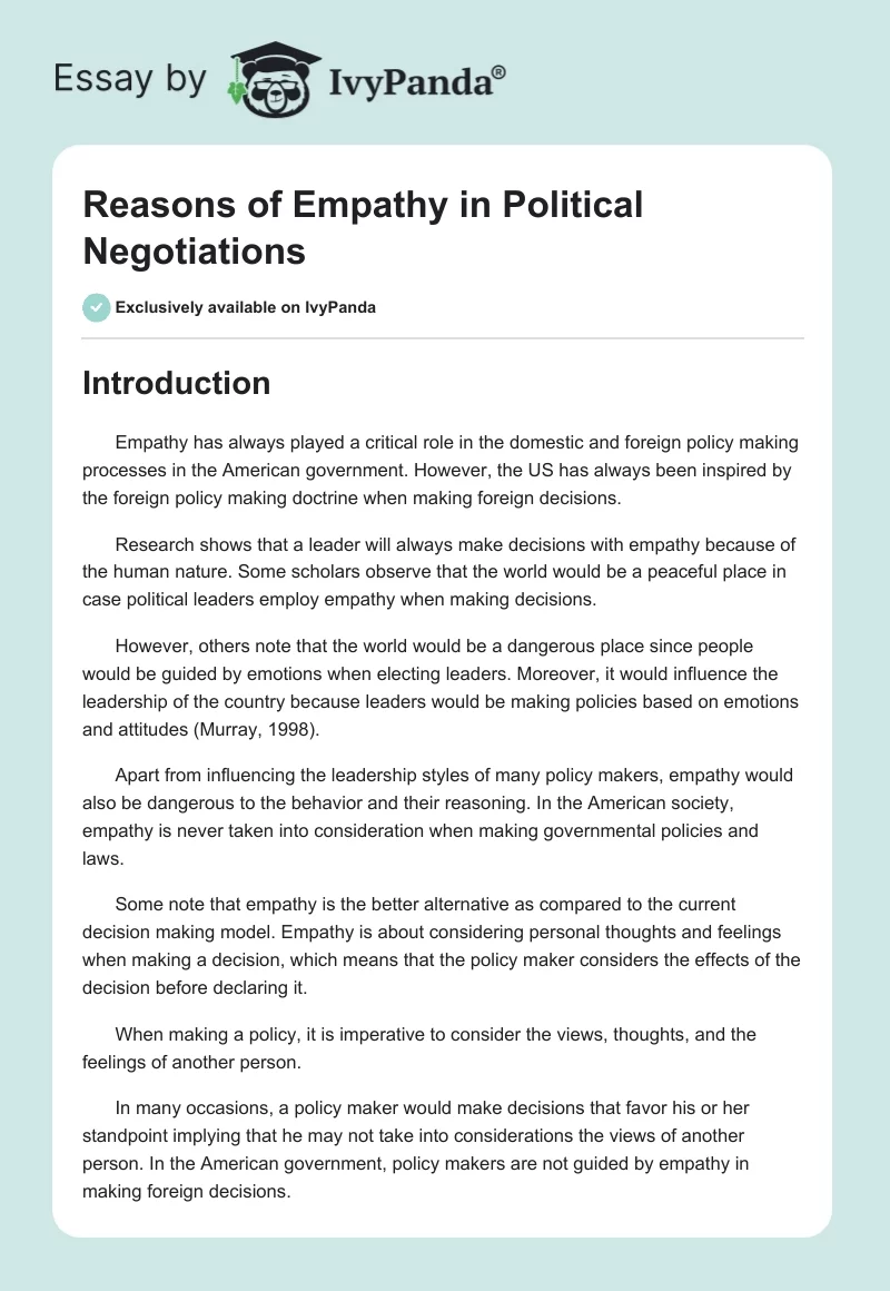 Reasons of Empathy in Political Negotiations. Page 1