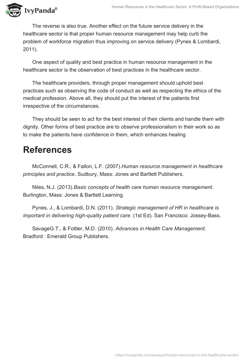 Human Resources in the Healthcare Sector: A Profit-Based Organizations. Page 3