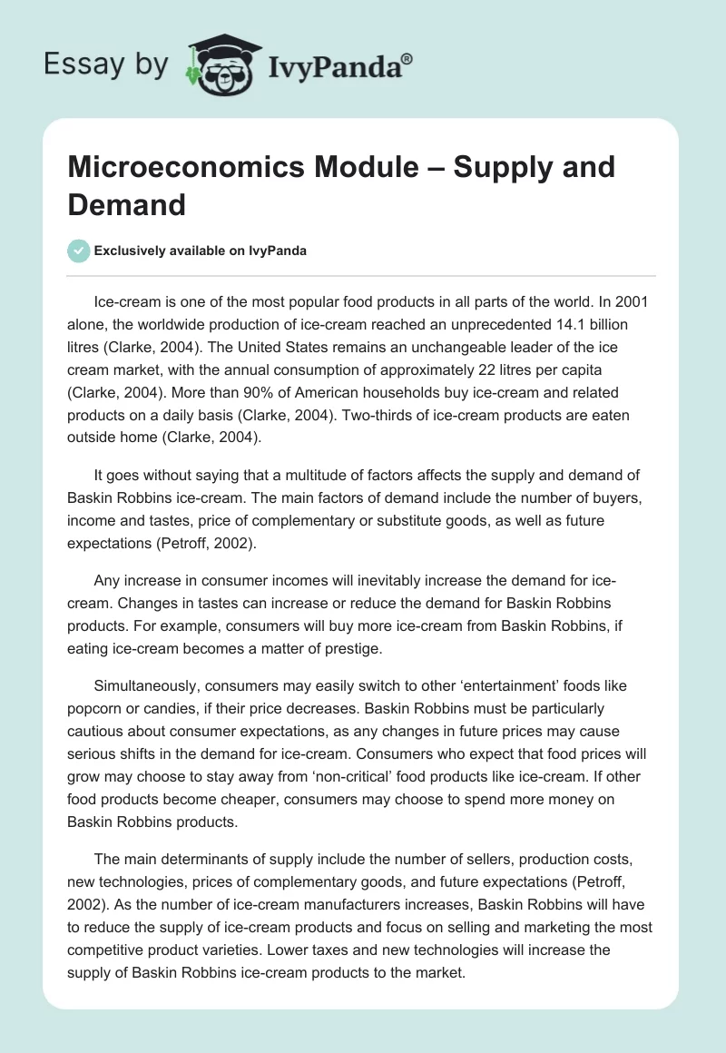 Microeconomics Module – Supply and Demand. Page 1