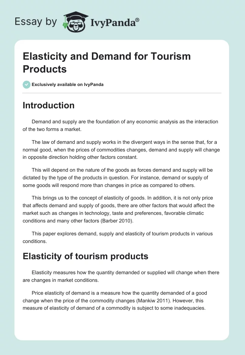 Elasticity and Demand for Tourism Products. Page 1