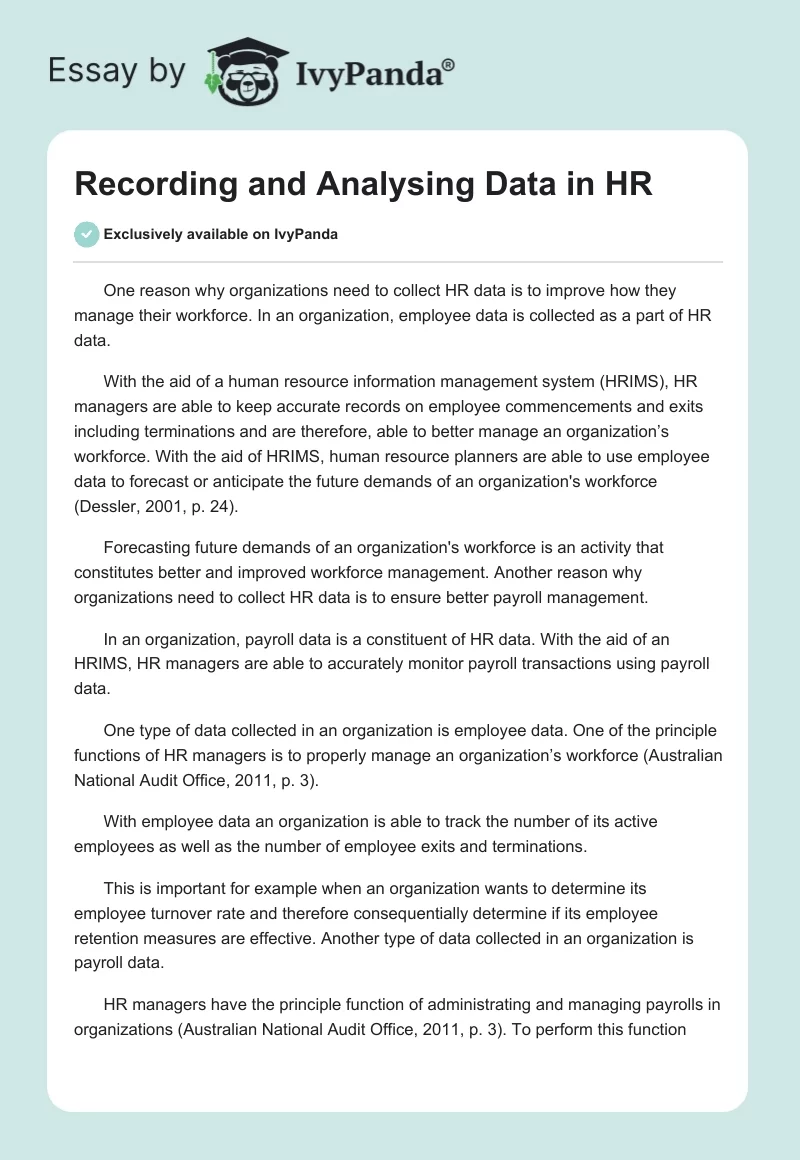 Recording and Analysing Data in HR. Page 1