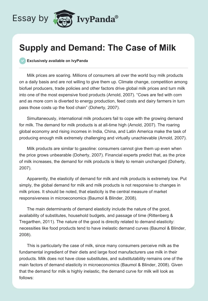 Supply and Demand: The Case of Milk. Page 1