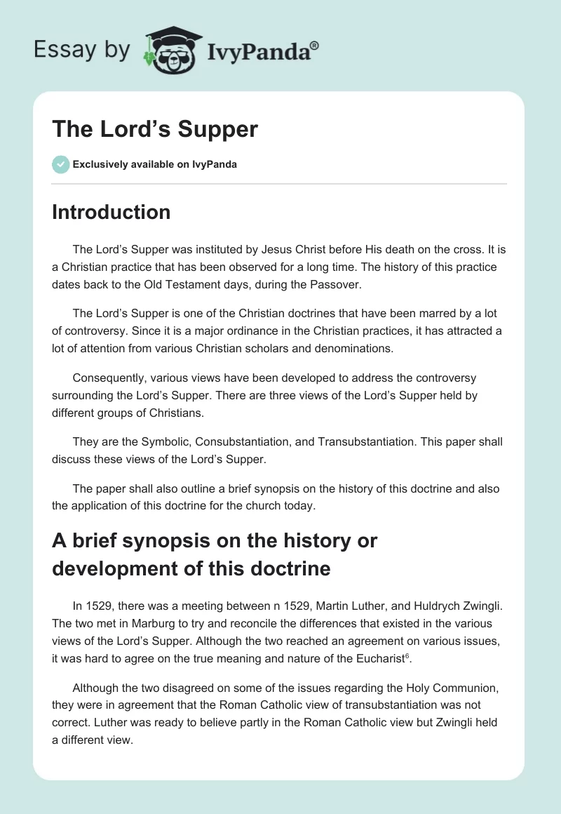 The Lord’s Supper. Page 1