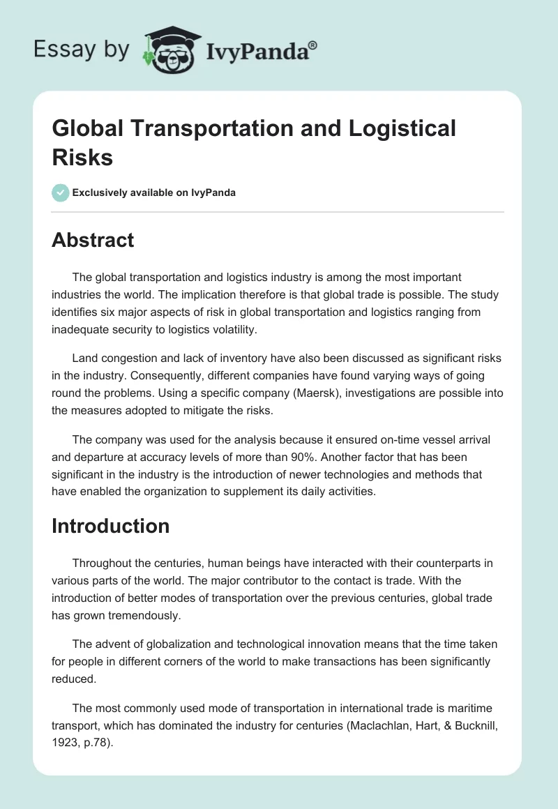 Global Transportation and Logistical Risks. Page 1