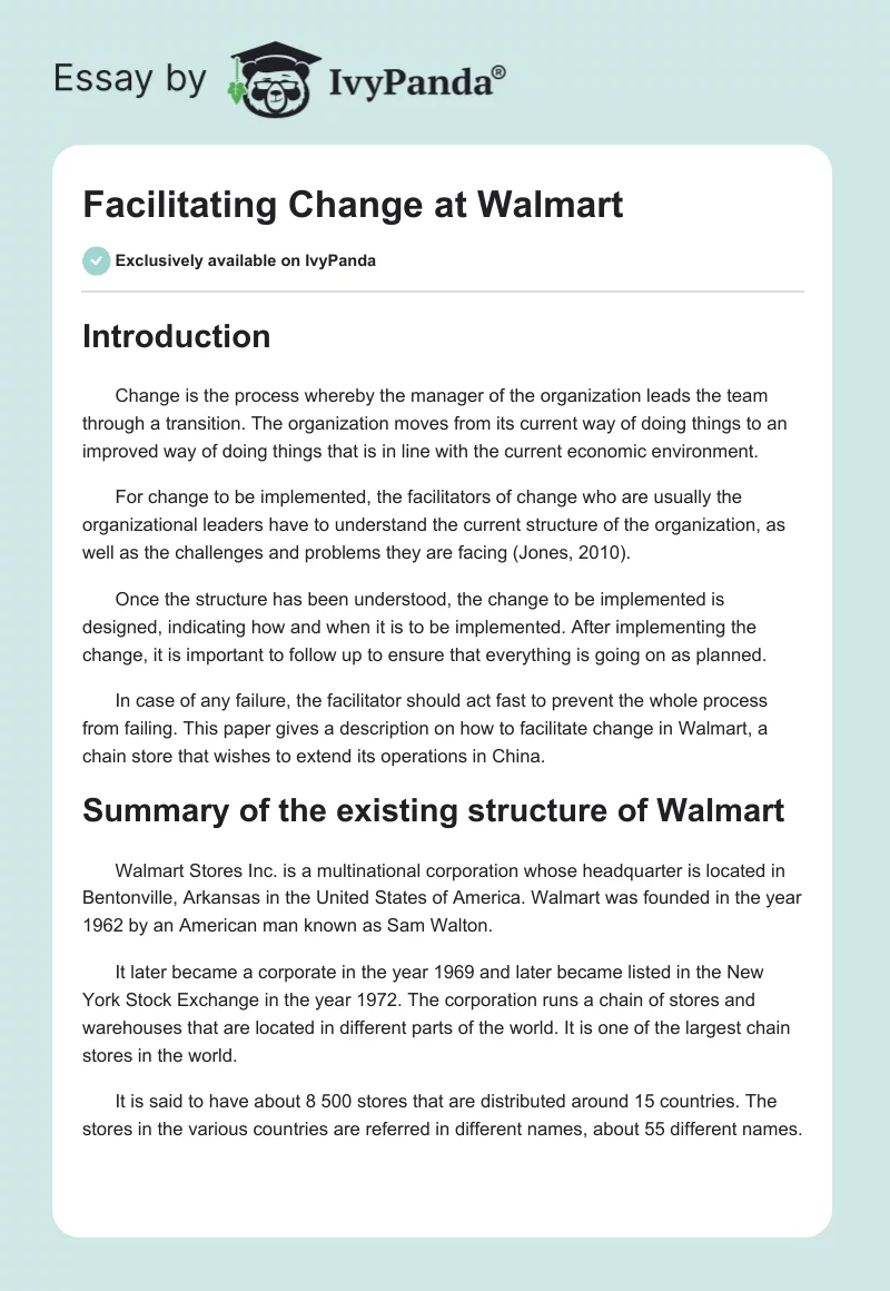 Facilitating Change at Walmart. Page 1