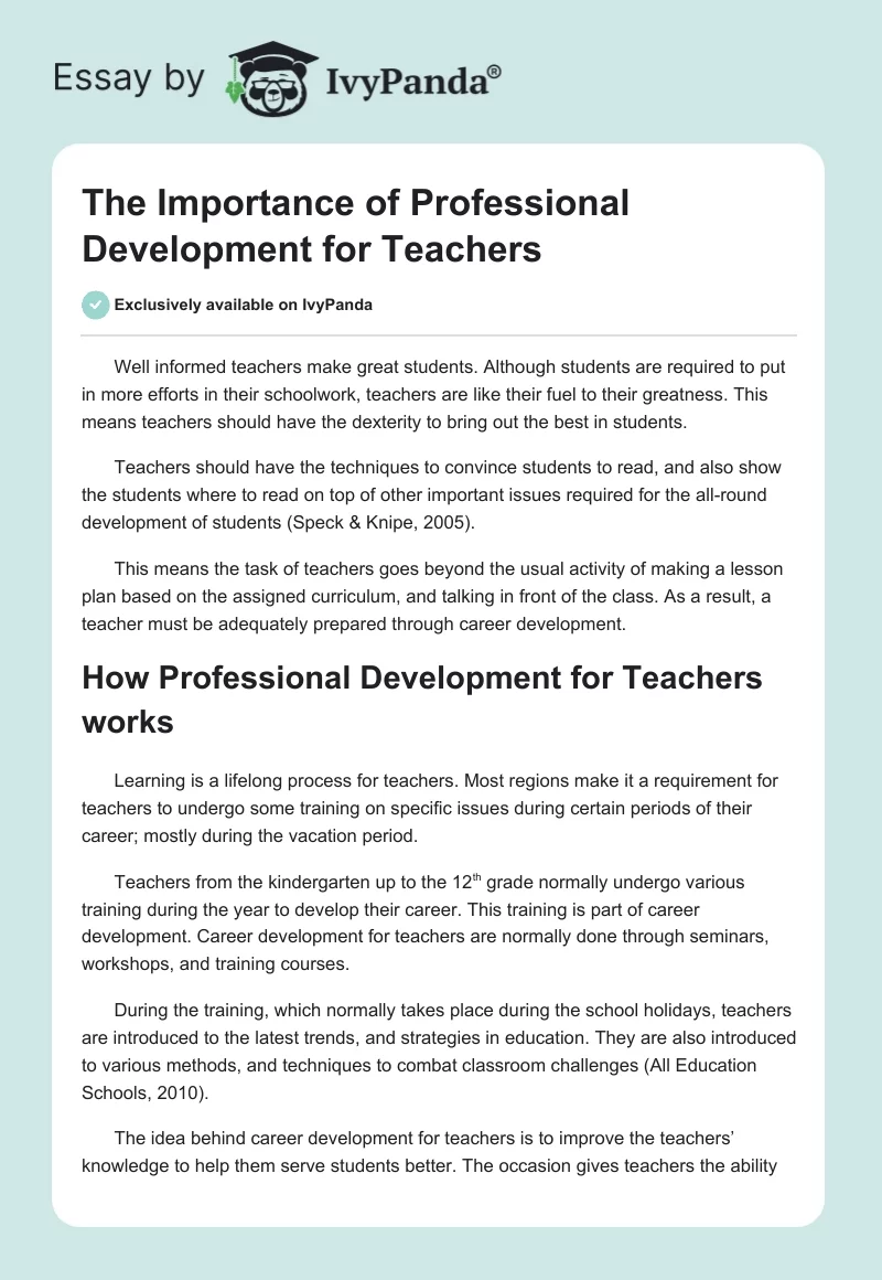 The Importance of Professional Development for Teachers. Page 1