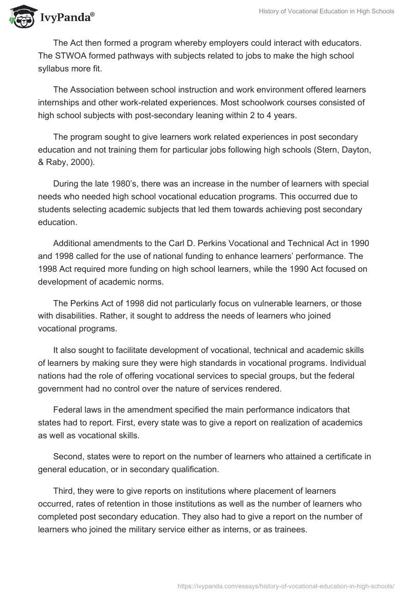 History of Vocational Education in High Schools. Page 2