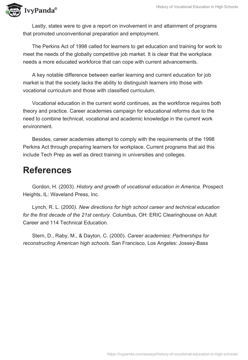 History of Vocational Education in High Schools. Page 3