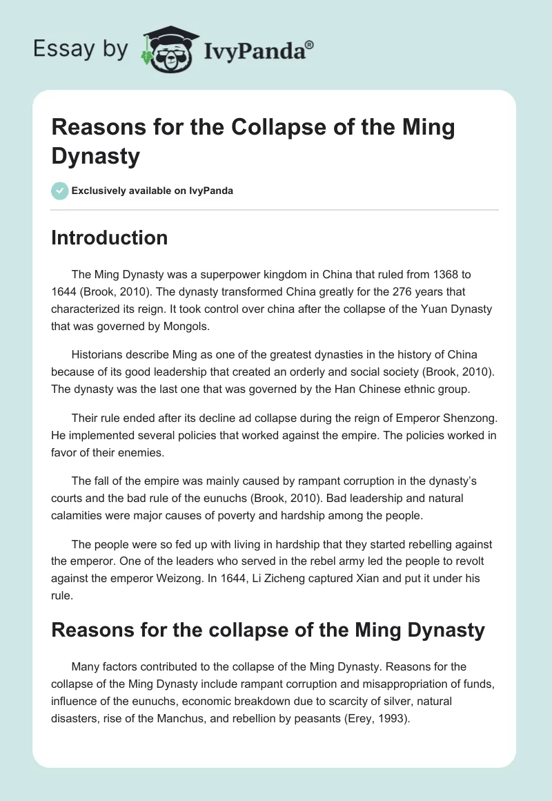Reasons for the Collapse of the Ming Dynasty. Page 1