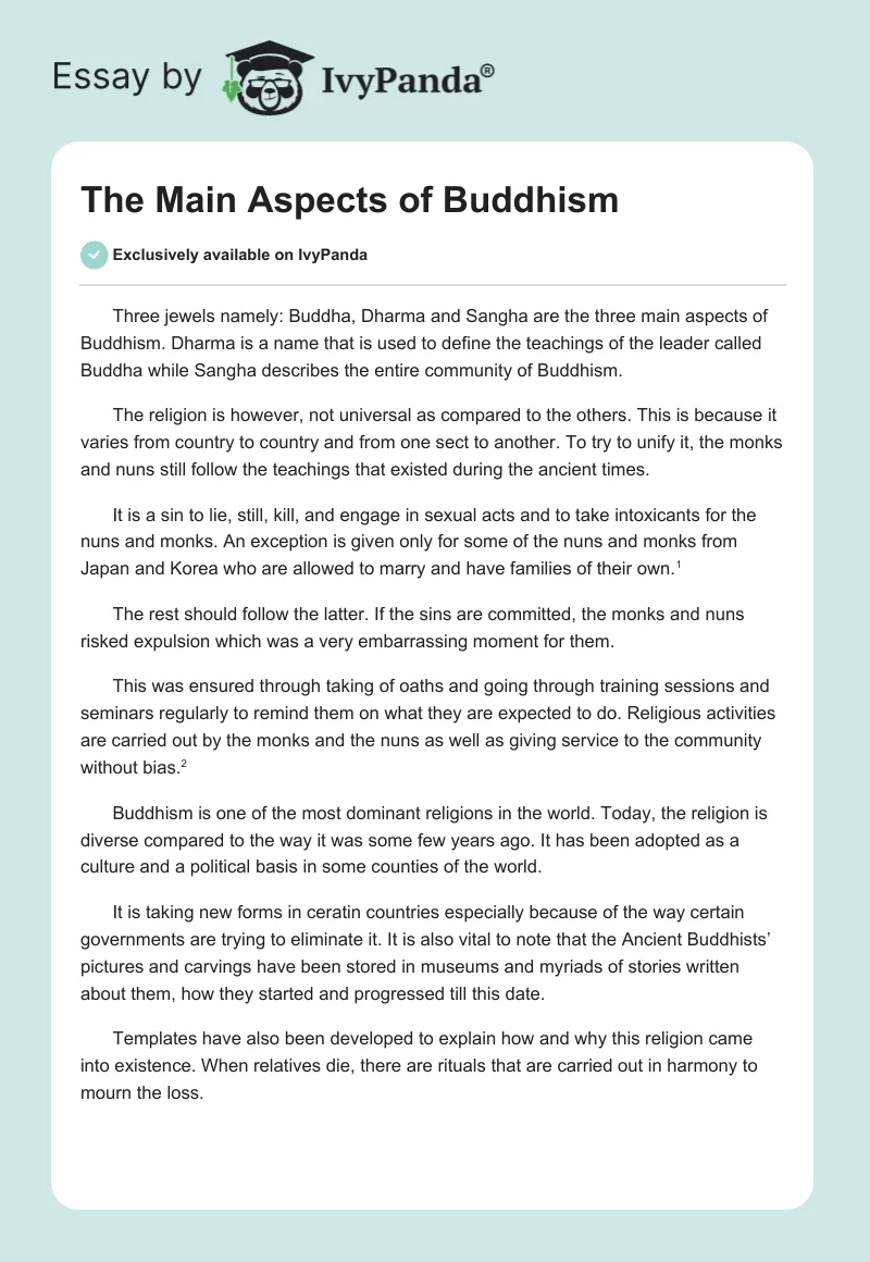 The Main Aspects of Buddhism. Page 1