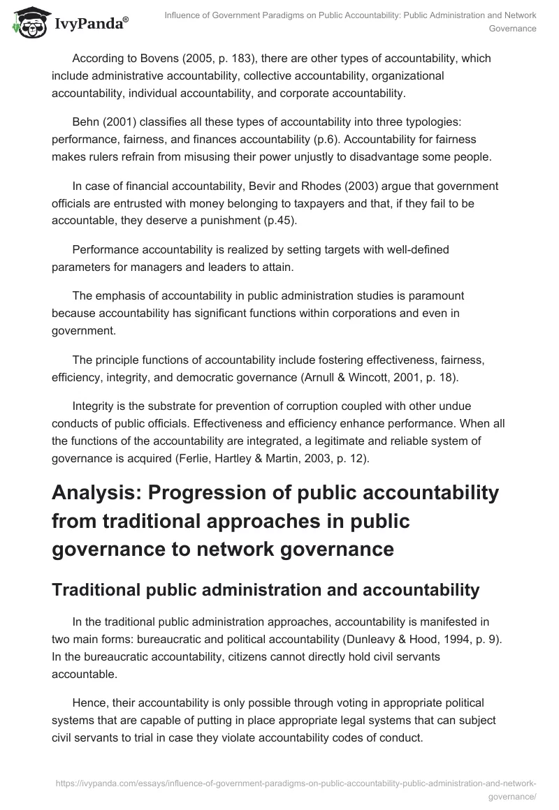 Influence of Government Paradigms on Public Accountability: Public Administration and Network Governance. Page 4