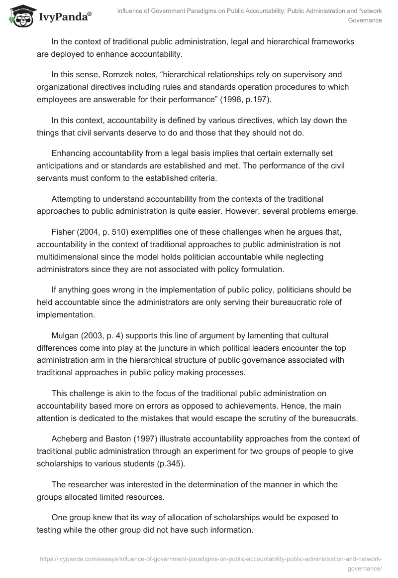 Influence of Government Paradigms on Public Accountability: Public Administration and Network Governance. Page 5