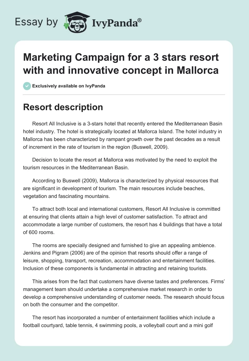 Marketing Campaign for a 3 stars resort with and innovative concept in Mallorca. Page 1