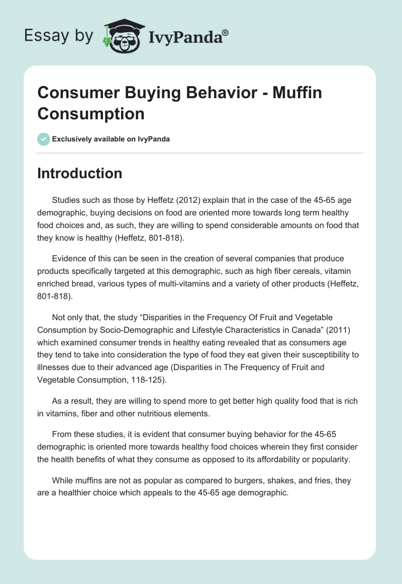 Consumer Buying Behavior - Muffin Consumption. Page 1