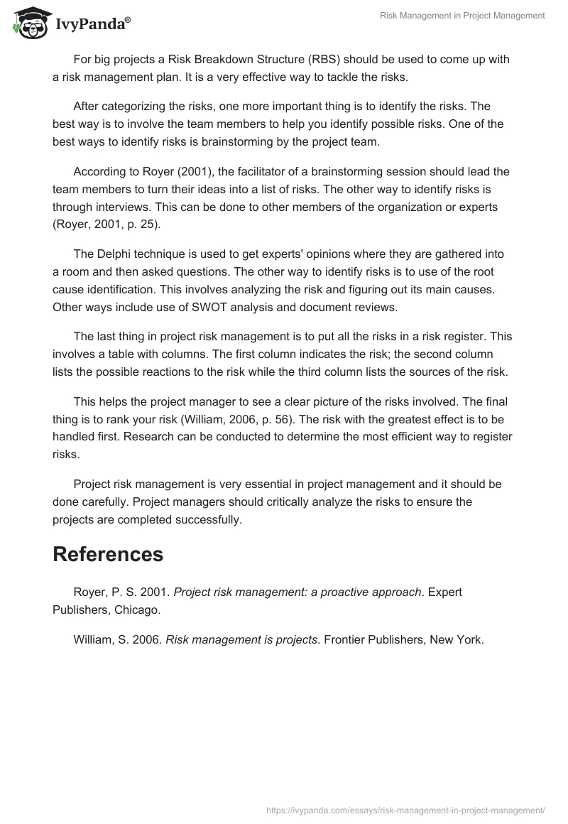 Risk Management in Project Management. Page 2