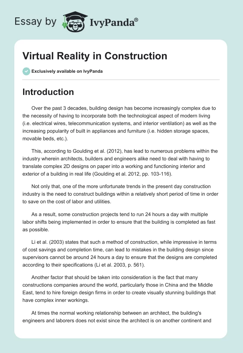 Virtual Reality in Construction. Page 1