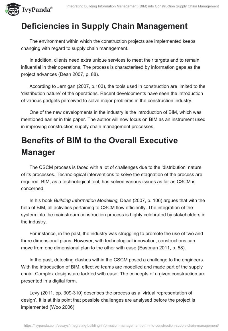Integrating Building Information Management (BIM) Into Construction Supply Chain Management. Page 4