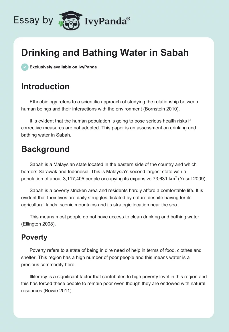 Drinking and Bathing Water in Sabah. Page 1