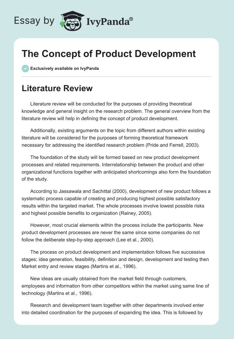 The Concept of Product Development - 1428 Words | Essay Example