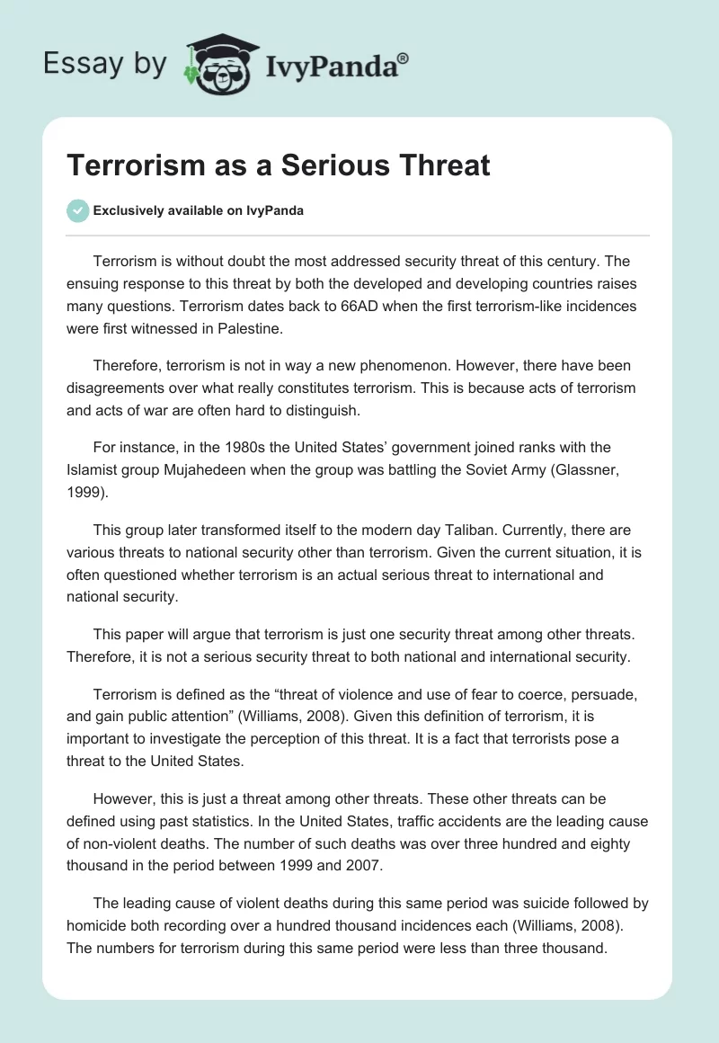 Terrorism as a Serious Threat. Page 1