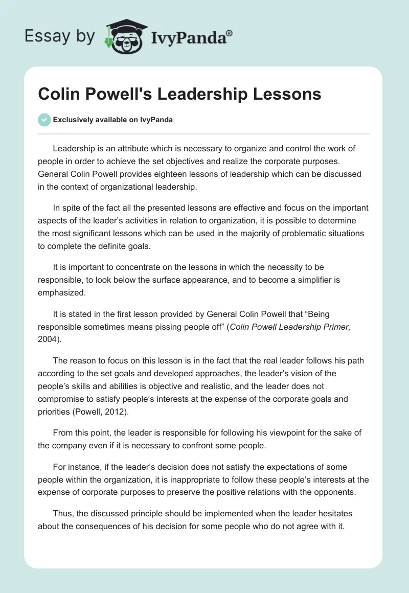 Colin Powell's Leadership Lessons. Page 1