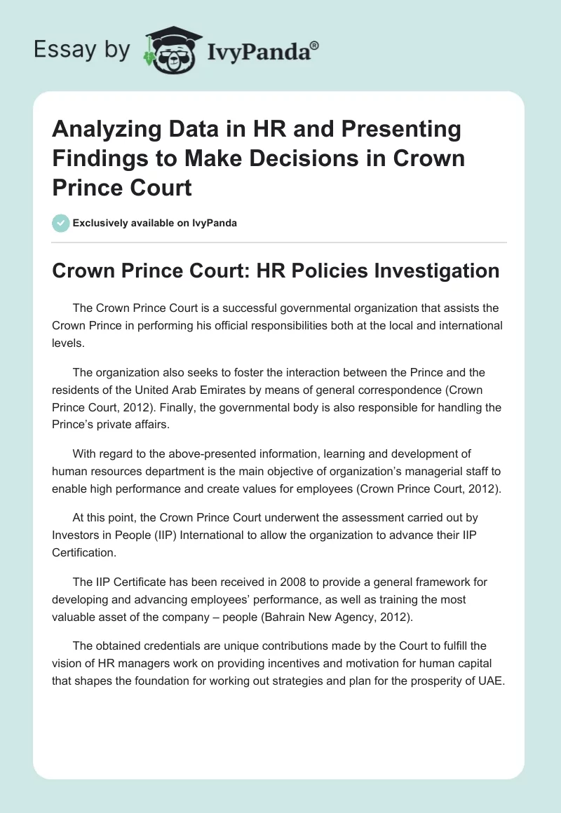 Analyzing Data in HR and Presenting Findings to Make Decisions in Crown Prince Court. Page 1