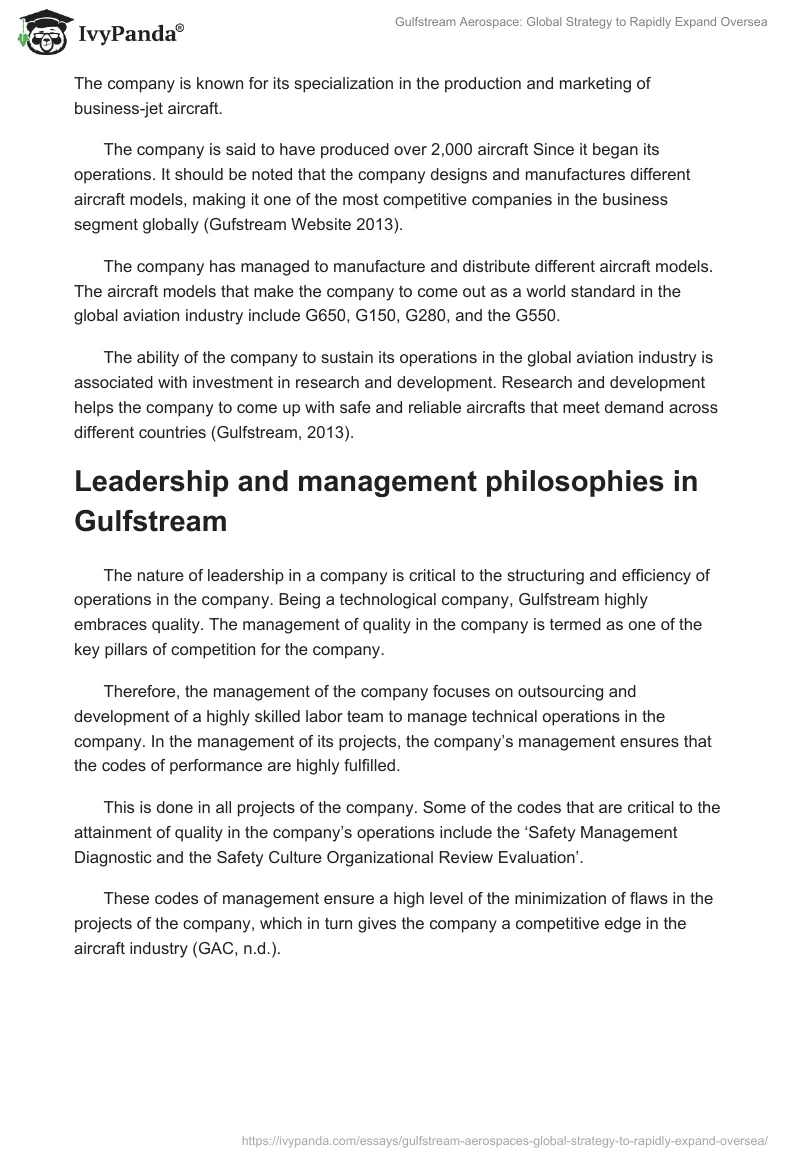 Gulfstream Aerospace: Global Strategy to Rapidly Expand Oversea. Page 2