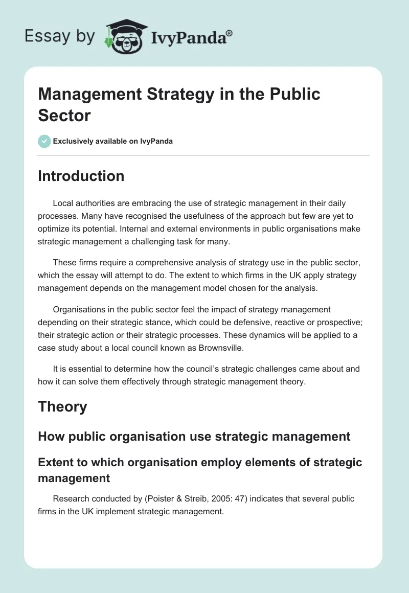 Management Strategy in the Public Sector. Page 1