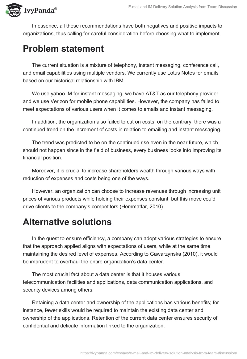 E-mail and IM Delivery Solution Analysis from Team Discussion. Page 2