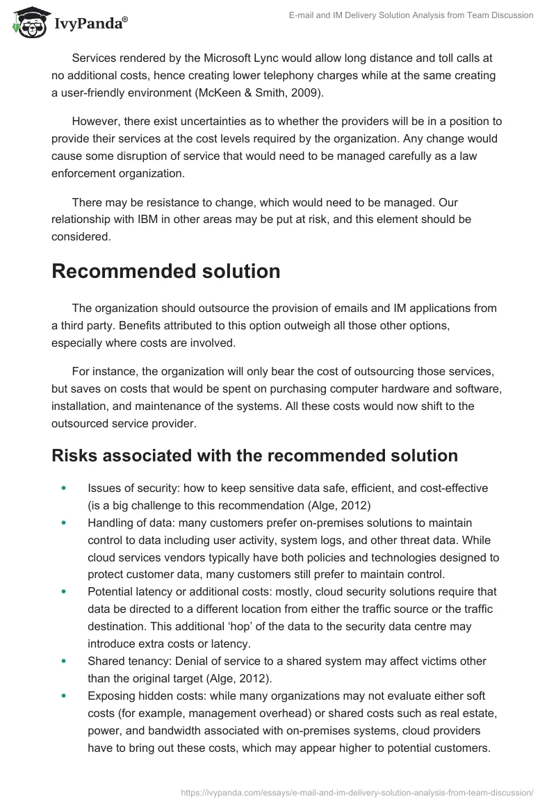 E-mail and IM Delivery Solution Analysis from Team Discussion. Page 5