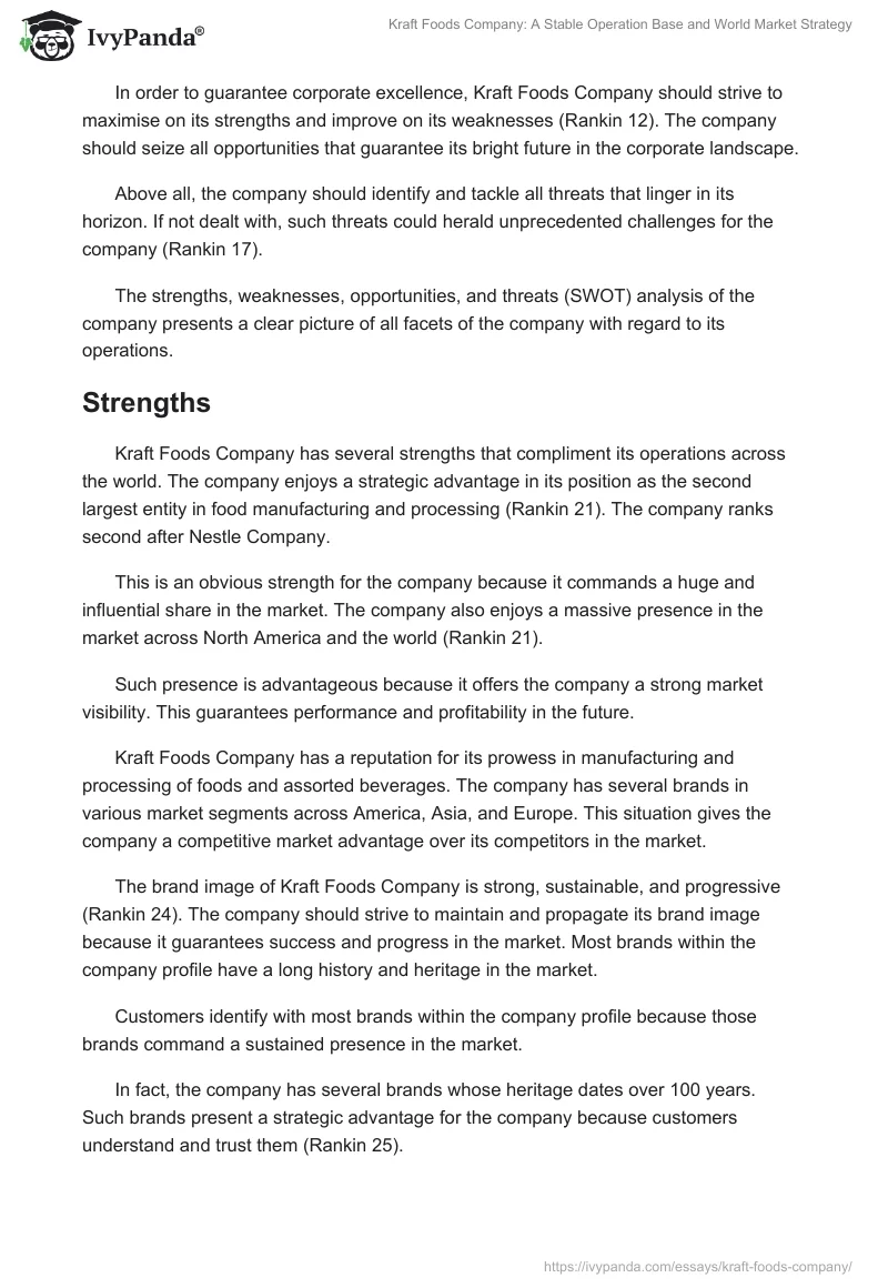 Kraft Foods Company: A Stable Operation Base and World Market Strategy. Page 2